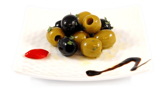 Pitted black and green olives "gustose" in oil